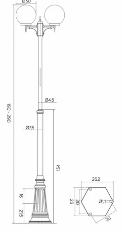 Sklep Kaja Podwójna lampa ogrodowa, latarnia OGMWN 2 300 z serii KULE CLASSIC | Kaja Oświet