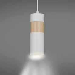 Outlet Pojedyncza biała lampa wisząca z drewnem 733/1 z serii AKA Żyrandole Nowoczesne