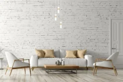 Outlet Pojedyncza biała lampa wisząca z drewnem 733/1 z serii AKA Żyrandole Nowoczesne