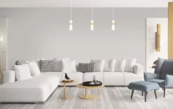 Outlet Pojedyncza biała lampa wisząca z drewnem 733/1 z serii AKA Żyrandole Nowoczesne