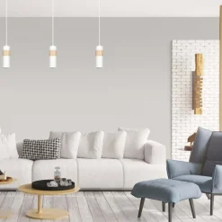 Outlet Pojedyncza biała lampa wisząca z drewnem 733/1 z serii AKA Żyrandole Nowoczesne