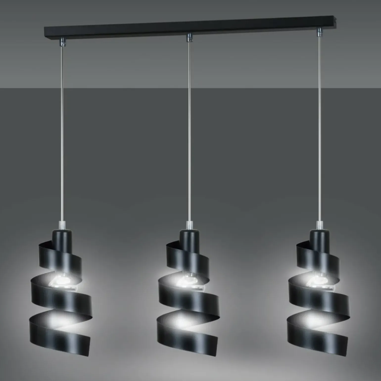 Store Potrójna, czarna lampa wisząca, zawijasy 352/3 SAGA | Kaja Oświetlenie Żyrandole Nowoczesne