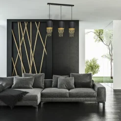 Sklep Kaja Potrójna lampa wisząca do salonu z abażurem MLP64400 z serii ALMERIA | Kaja Oświ