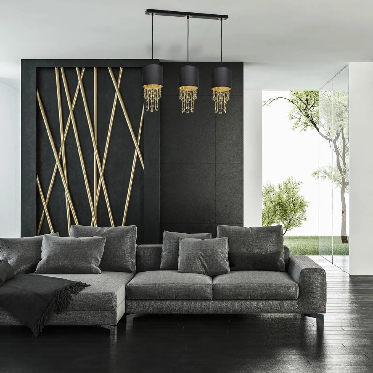 Sklep Kaja Potrójna lampa wisząca do salonu z abażurem MLP64400 z serii ALMERIA | Kaja Oświ