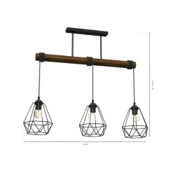 Store Potrójna lampa wisząca, z dekoracyjnym drewnem MLP7888 z serii ACERO | Kaja Oświ Żyrandole Nowoczesne