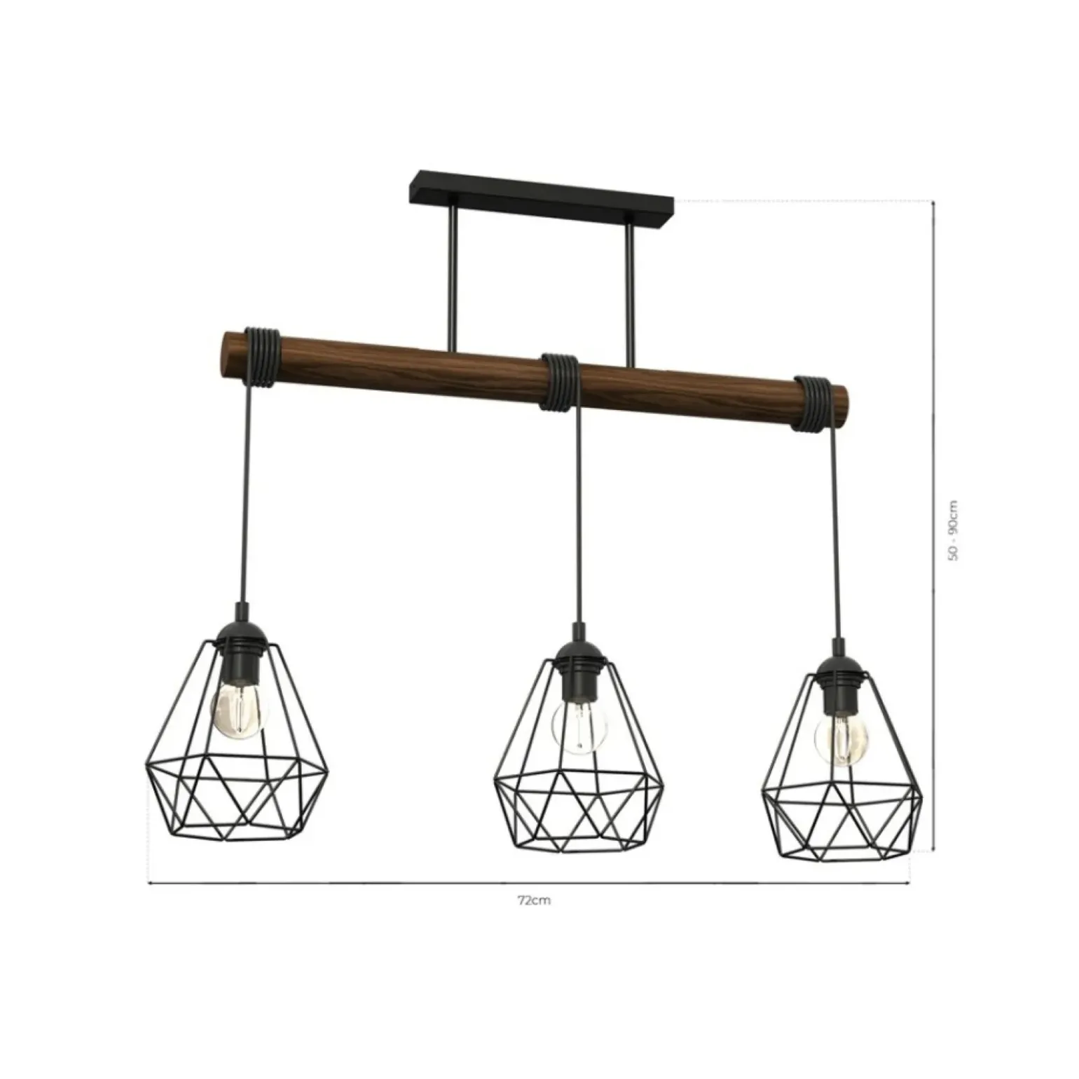 Store Potrójna lampa wisząca, z dekoracyjnym drewnem MLP7888 z serii ACERO | Kaja Oświ Żyrandole Nowoczesne