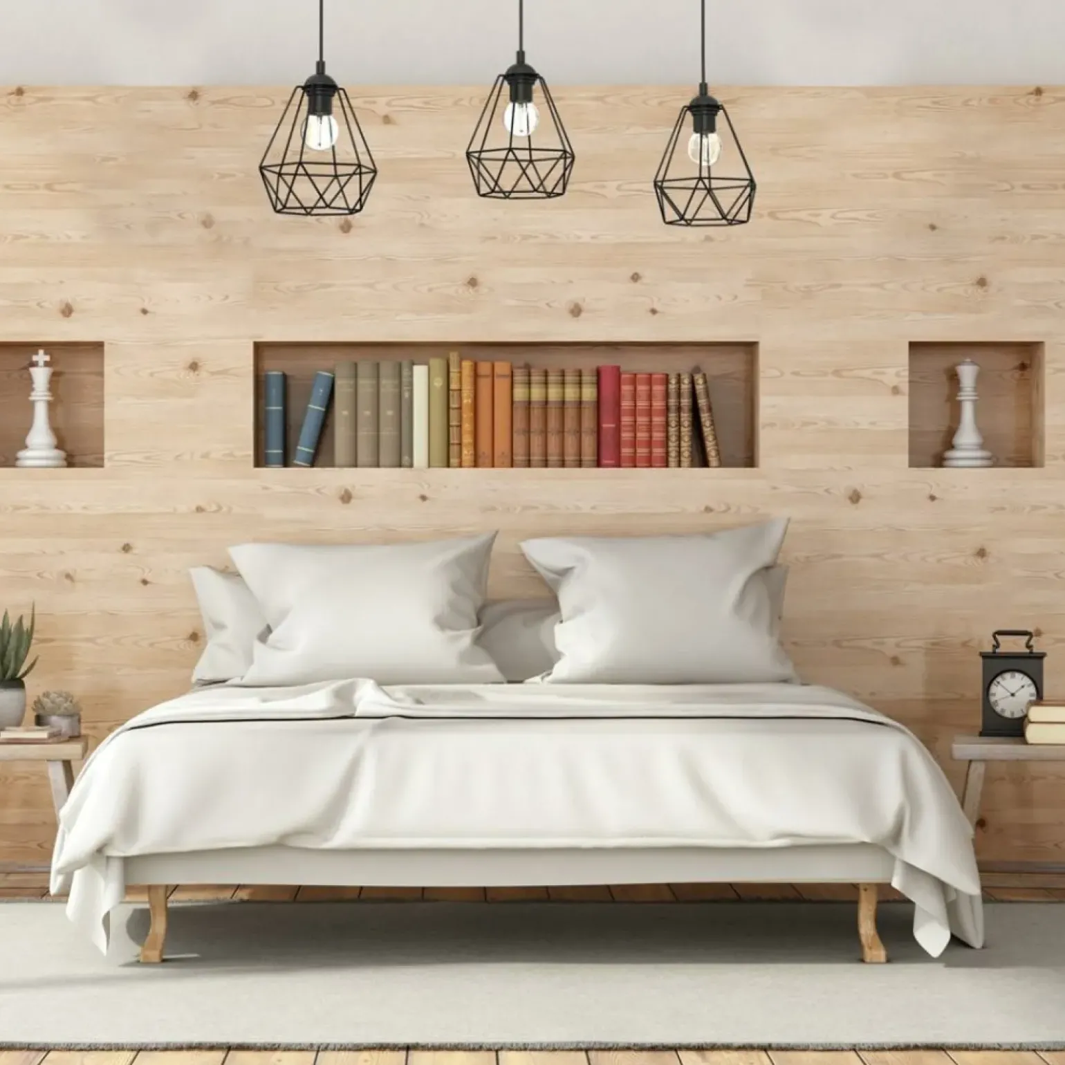 Store Potrójna lampa wisząca, z dekoracyjnym drewnem MLP7888 z serii ACERO | Kaja Oświ Żyrandole Nowoczesne