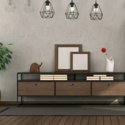 Store Potrójna lampa wisząca, z dekoracyjnym drewnem MLP7888 z serii ACERO | Kaja Oświ Żyrandole Nowoczesne