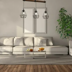 Store Potrójna lampa wisząca, z dekoracyjnym drewnem MLP7888 z serii ACERO | Kaja Oświ Żyrandole Nowoczesne