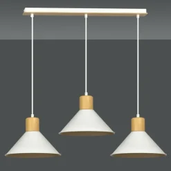 Best Potrójna lampa wisząca z dodatkami drewna 1045/3 ROWEN | Kaja Żyrandole Nowoczesne