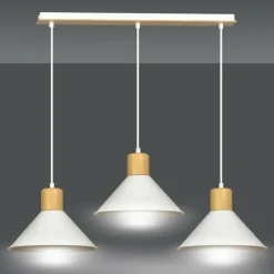 Best Potrójna lampa wisząca z dodatkami drewna 1045/3 ROWEN | Kaja Żyrandole Nowoczesne