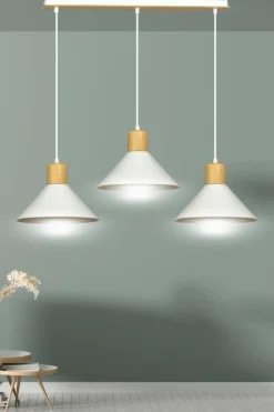Best Potrójna lampa wisząca z dodatkami drewna 1045/3 ROWEN | Kaja Żyrandole Nowoczesne