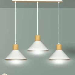 Best Potrójna lampa wisząca z dodatkami drewna 1045/3 ROWEN | Kaja Żyrandole Nowoczesne