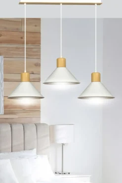Best Potrójna lampa wisząca z dodatkami drewna 1045/3 ROWEN | Kaja Żyrandole Nowoczesne