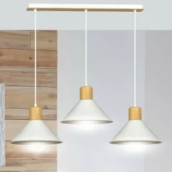 Best Potrójna lampa wisząca z dodatkami drewna 1045/3 ROWEN | Kaja Żyrandole Nowoczesne