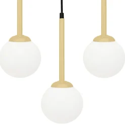 Sale Potrójna, złota lampa wisząca z białymi kloszami MLP4821 z serii PARMA | Kaja Oś Żyrandole Nowoczesne