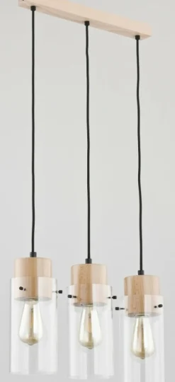 Clearance Potrójny drewniany zwis z przezroczystymi kloszami AL 60176 | Kaja Żyrandole Nowoczesne