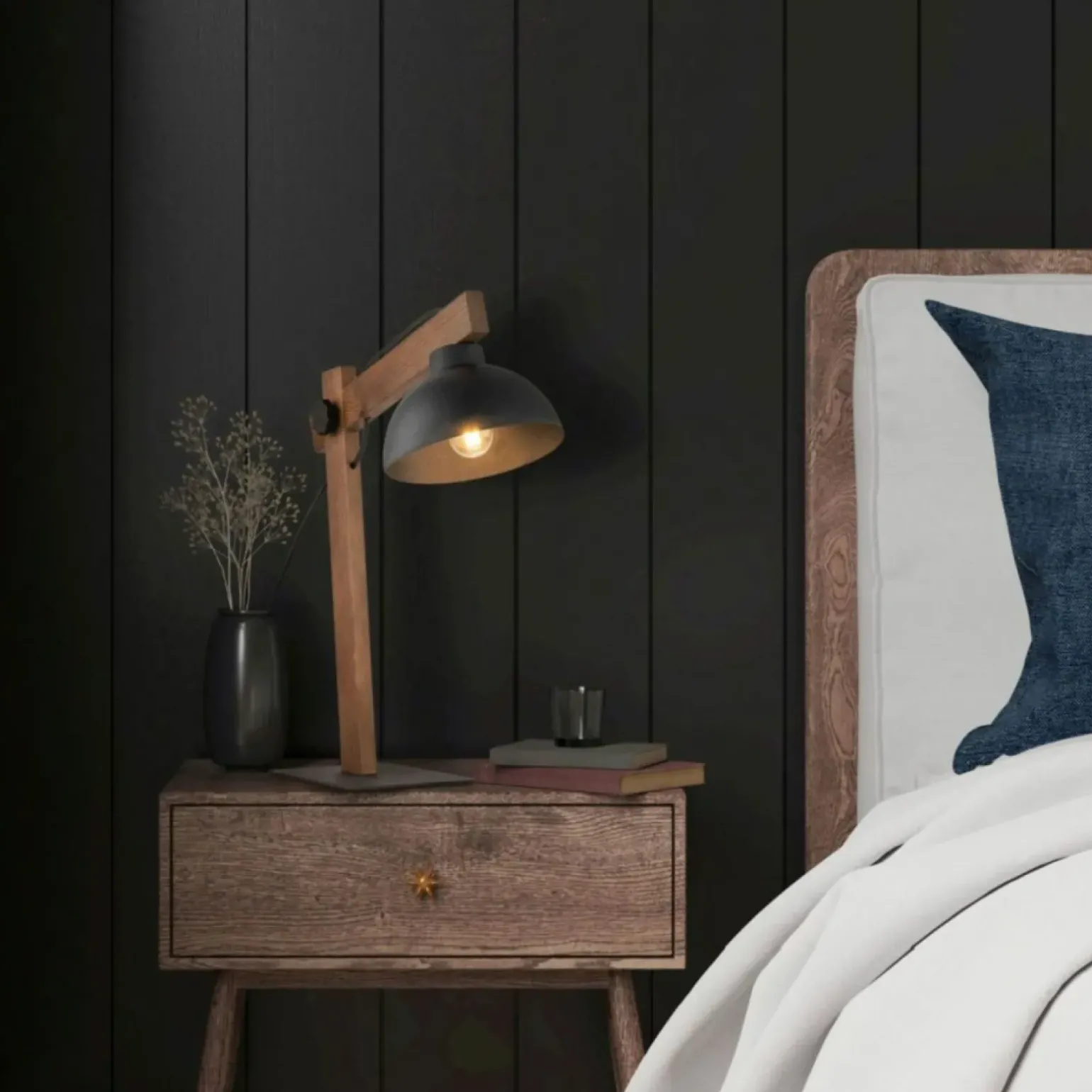 Sklep Kaja Regulowana, drewniana lampka biurkowa z kloszem TK 5345 z serii OSLO