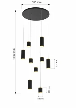 Best Sale Rotunda z kaskadą czarno-złotych tub LED WF 5003-904 TOULOUSE | Kaja Żyrandole Nowoczesne