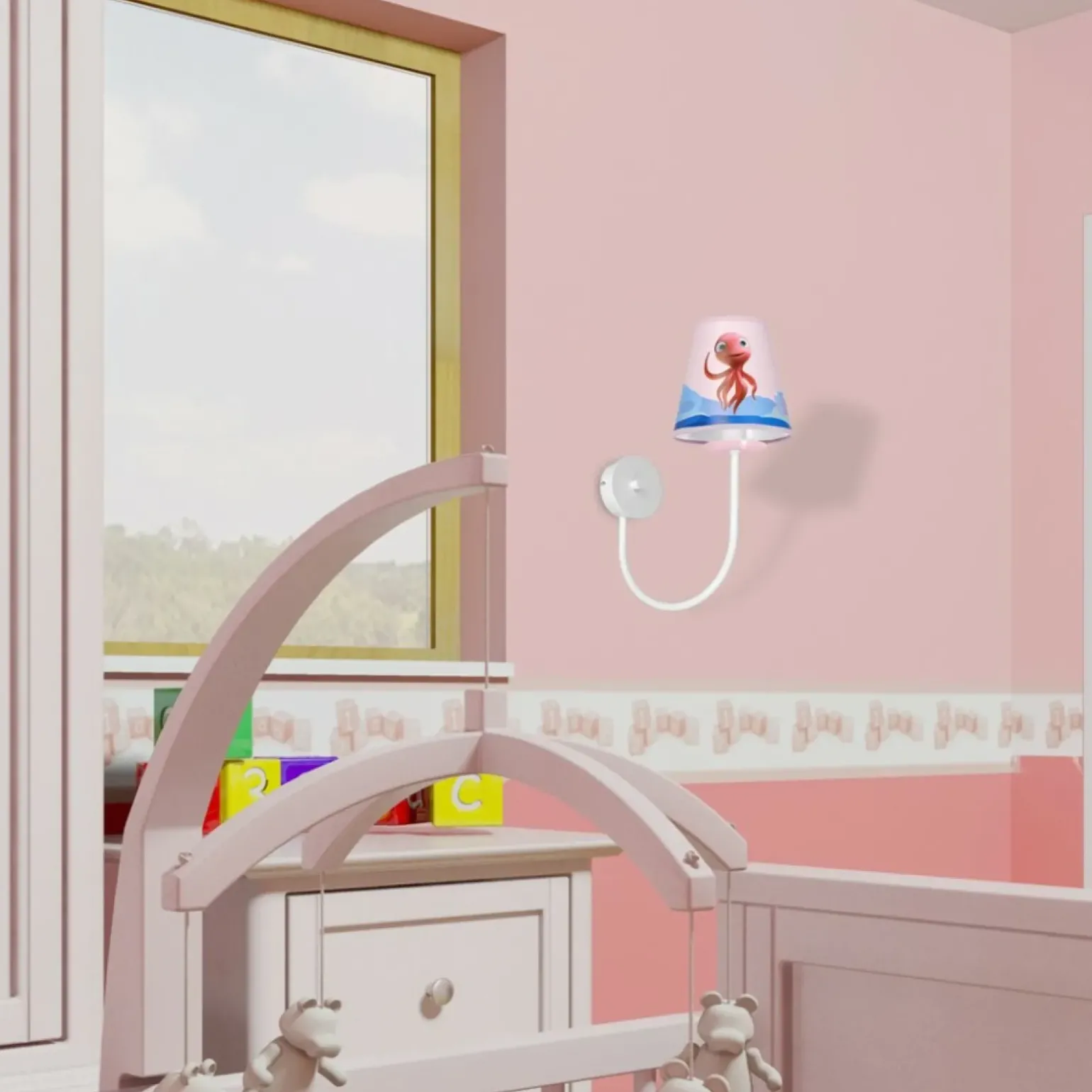 Sklep Kaja Różowy kinkiet, rysunek ośmiornicy MLP6807 z serii OŚMIORNICA LOLA | Kaja Oświet