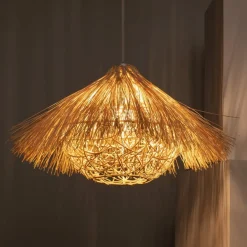 Best Rozkloszowana lampa wisząca z rattanu ABR-NLW32-BH-E27 BOHO | Kaja Żyrandole Nowoczesne