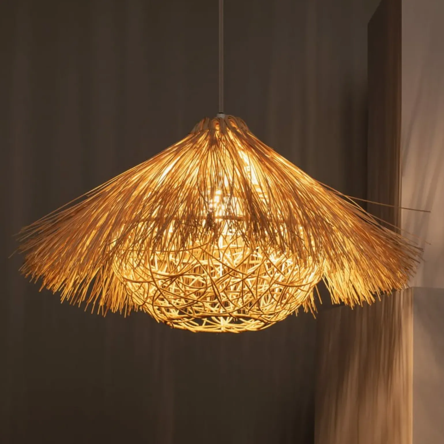 Best Rozkloszowana lampa wisząca z rattanu ABR-NLW32-BH-E27 BOHO | Kaja Żyrandole Nowoczesne