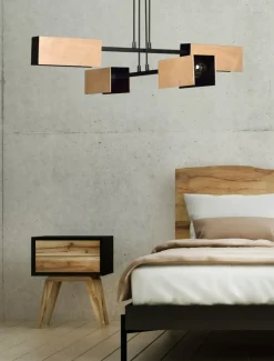 Best Rustykalna, czarno-drewniana lampa wisząca 616/4 ZAPER | Kaja Żyrandole Nowoczesne