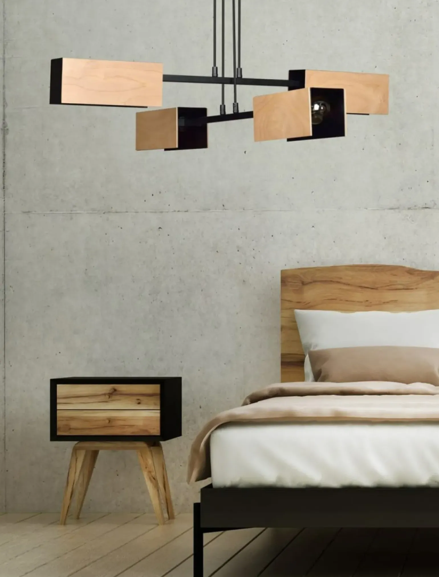 Best Rustykalna, czarno-drewniana lampa wisząca 616/4 ZAPER | Kaja Żyrandole Nowoczesne