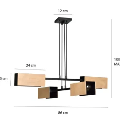 Best Rustykalna, czarno-drewniana lampa wisząca 616/4 ZAPER | Kaja Żyrandole Nowoczesne
