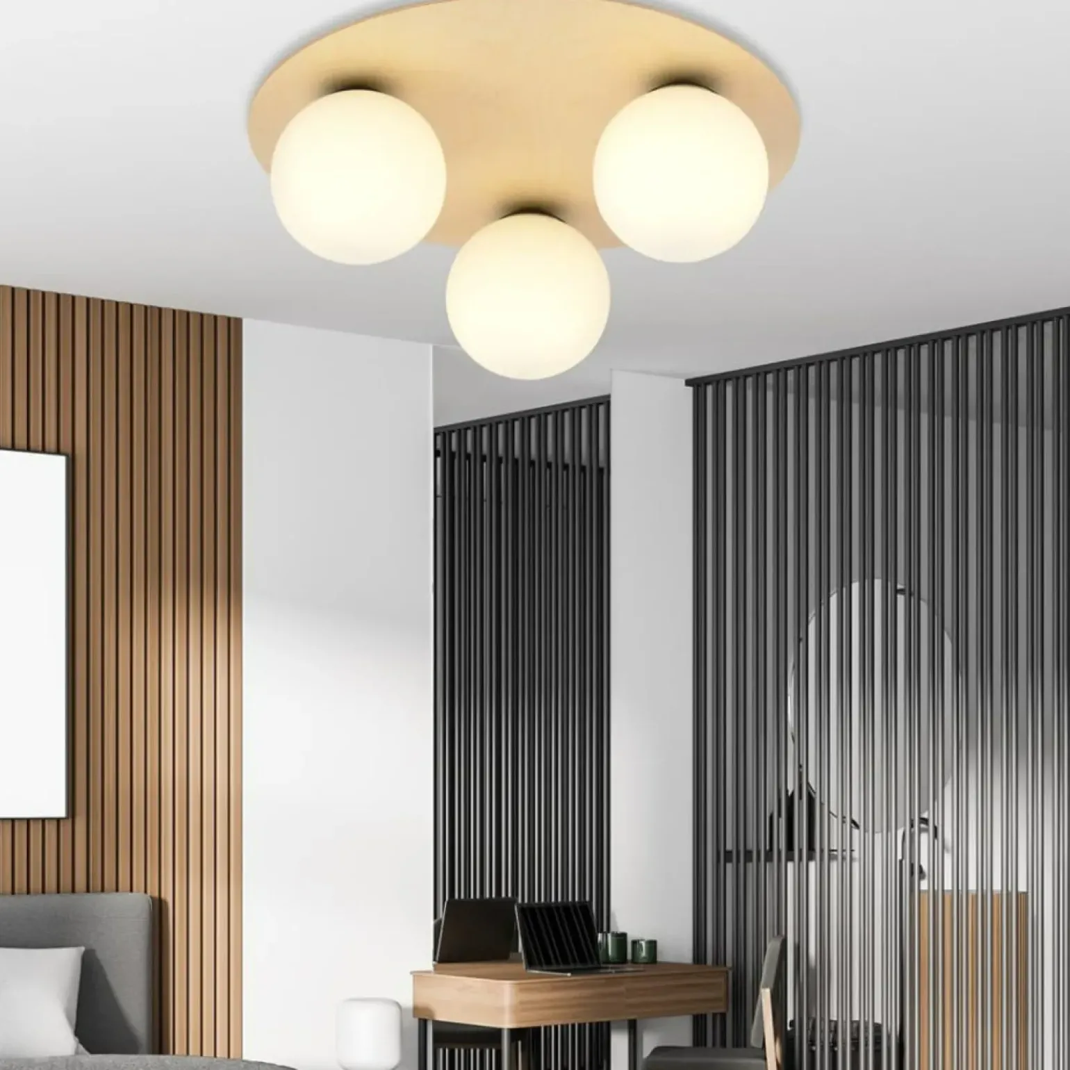 Sale Rustykalna, drewniana lampa sufitowa z kloszami 1142/3B KENZO | Kaja Żyrandole Nowoczesne