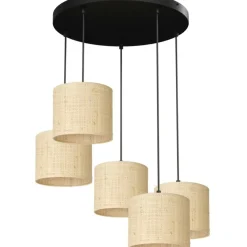 Discount Rustykalna lampa wisząca, pięć abażurów LX 5283 z serii RATTAN | Kaja Żyrandole Nowoczesne