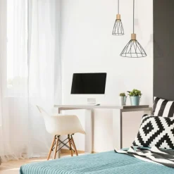 Store Smukła, druciana lampa z drewnem TK 10155 MODESTO WOOD SOSNA | Kaja Żyrandole Nowoczesne