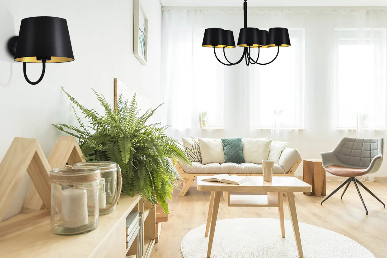 Sklep Kaja Stylowa lampa ścienna z czarno-złotym abażurem K-4337 | Kaja