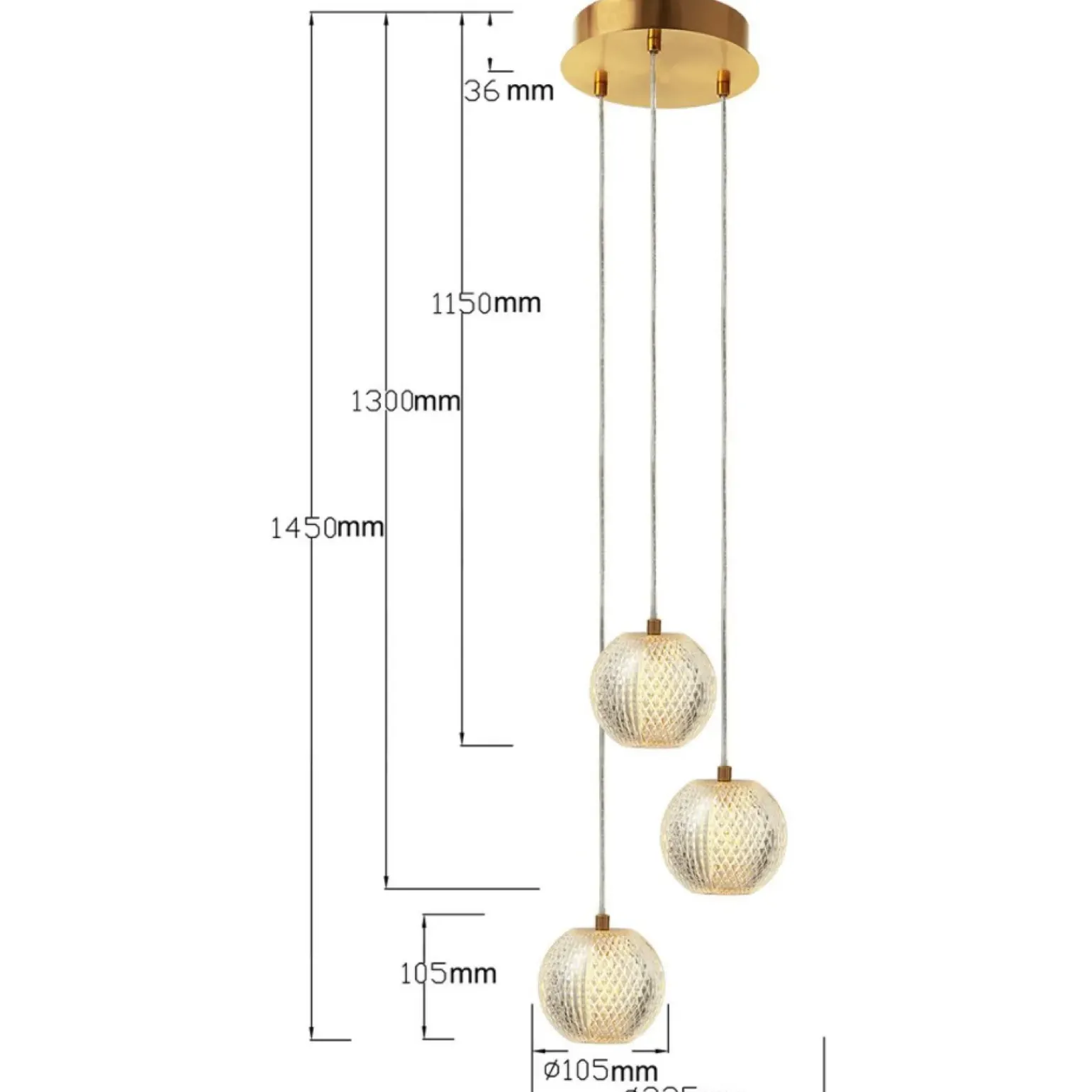 Shop Stylowa, złota lampa wisząca z kloszami LP-2202/3P GD DIAMOND | Kaja Żyrandole Nowoczesne
