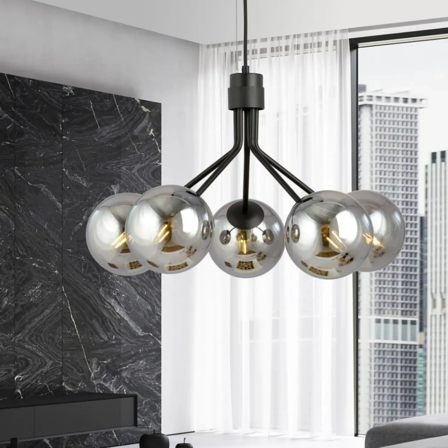 Clearance Stylowy żyrandol z okrągłymi, ciemnymi kloszami 1140/5 NOVA | Kaja Żyrandole Nowoczesne