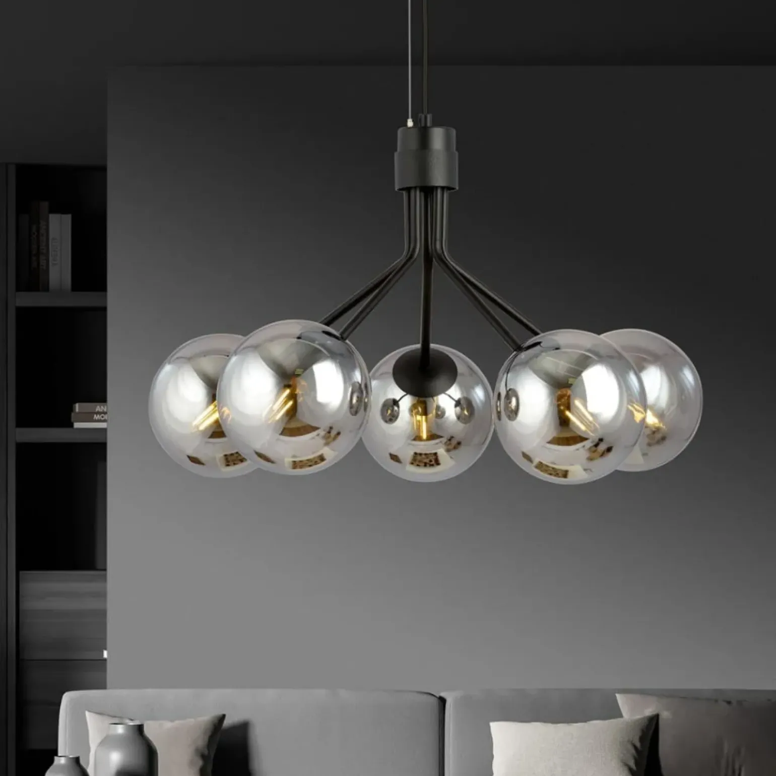 Clearance Stylowy żyrandol z okrągłymi, ciemnymi kloszami 1140/5 NOVA | Kaja Żyrandole Nowoczesne