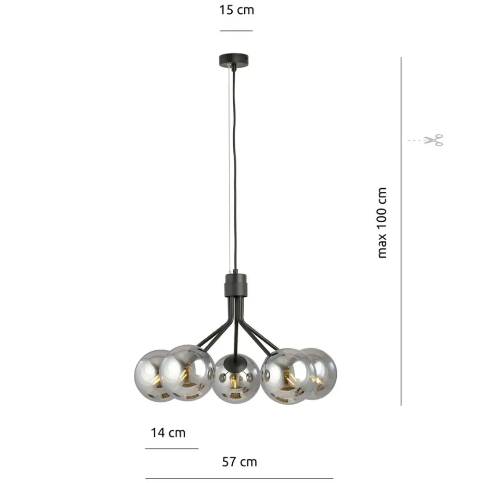 Clearance Stylowy żyrandol z okrągłymi, ciemnymi kloszami 1140/5 NOVA | Kaja Żyrandole Nowoczesne