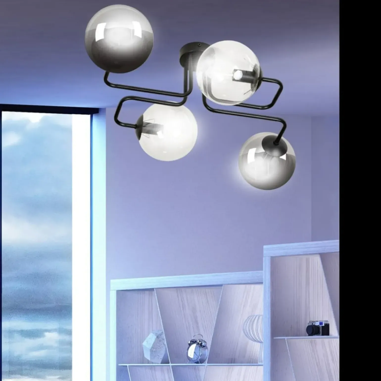 Store Symetryczna czarna lampa sufitowa z kloszami 843/4M3 | Kaja Żyrandole Nowoczesne