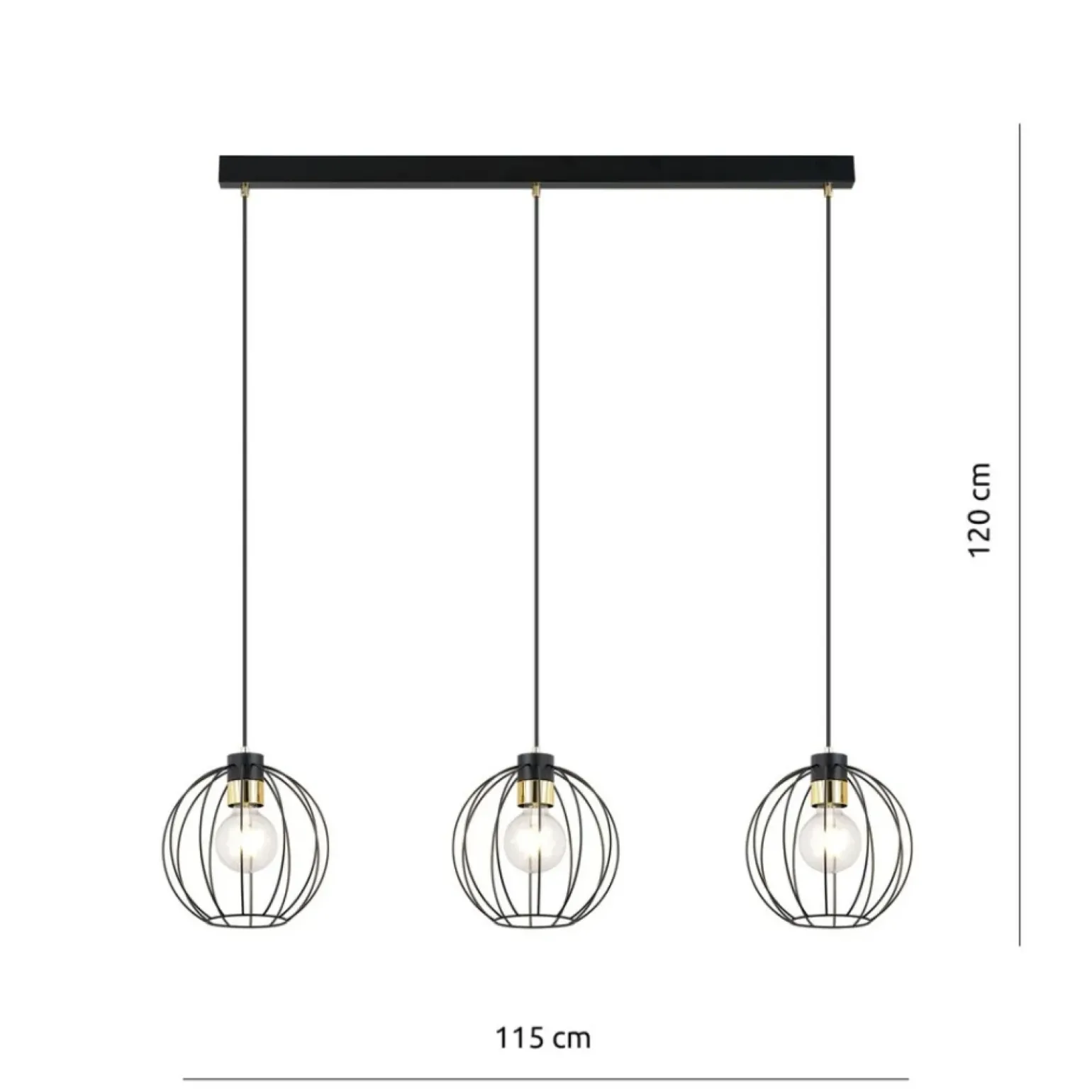 Best Symetryczna lampa wisząca na listwie czarno-złota 1222/3 z serii GINO Żyrandole Nowoczesne