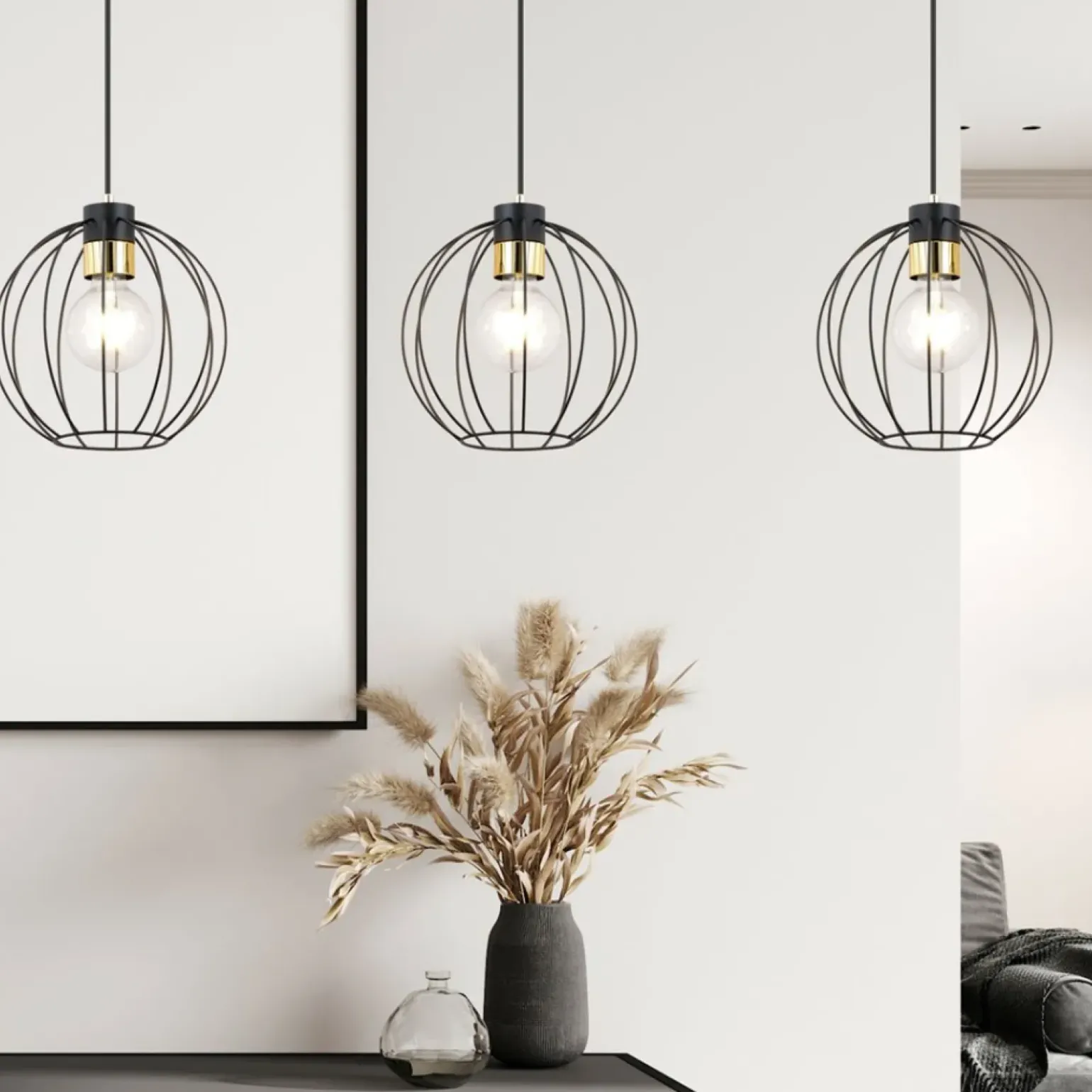 Best Symetryczna lampa wisząca na listwie czarno-złota 1222/3 z serii GINO Żyrandole Nowoczesne