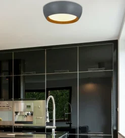 Sklep Kaja Szary, okrągły plafon z dodatkiem drewna 14-24114 ABRUZZO | Kaja