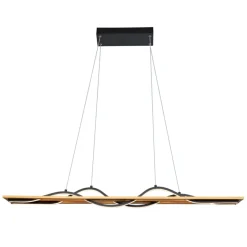 Store Szeroka, drewniana lampa LED nad stół PND-23848-30W-BK-GD CONATO | Kaja Żyrandole Nowoczesne