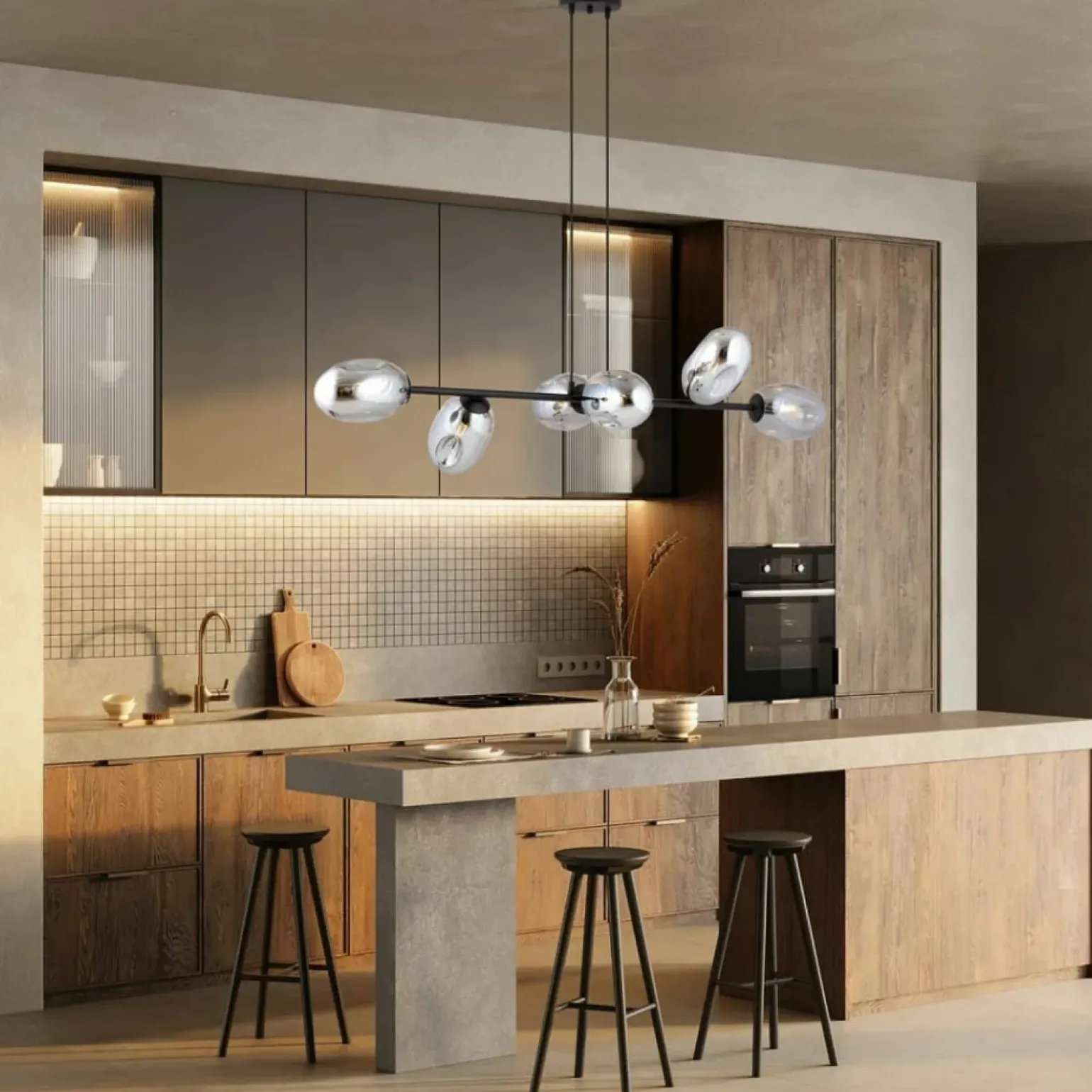 Best Sale Szeroka lampa wisząca nad wyspę kuchenną 1263/6 z serii PANDORA | Kaja Żyrandole Nowoczesne