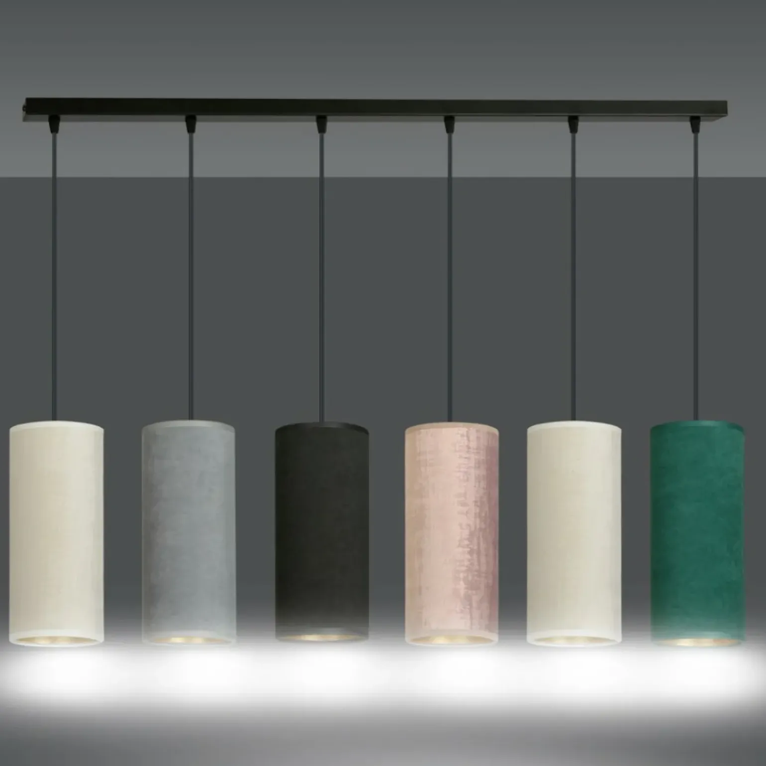 Online Szeroka listwa z różnokolorowymi abażurami 1068/6 BENTE | Kaja Żyrandole Nowoczesne