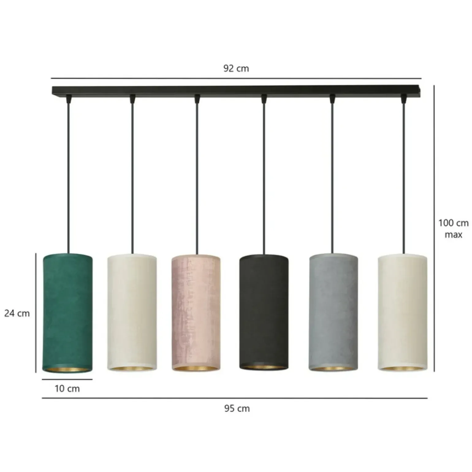 Online Szeroka listwa z różnokolorowymi abażurami 1068/6 BENTE | Kaja Żyrandole Nowoczesne