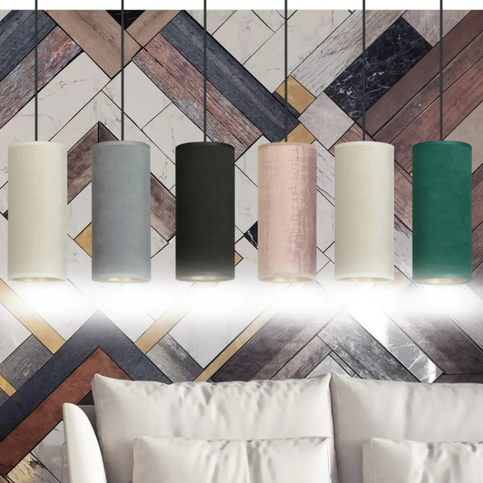 Online Szeroka listwa z różnokolorowymi abażurami 1068/6 BENTE | Kaja Żyrandole Nowoczesne