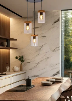 Best Szklana lampa wisząca do salonu, na 3 żarówki 33-22011 z serii WELS | Kaja Oświe Żyrandole Nowoczesne