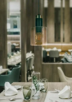 Store Wyjątkowa lampa wisząca z bursztynowym kloszem K-5255 z serii ALTO Żyrandole Nowoczesne