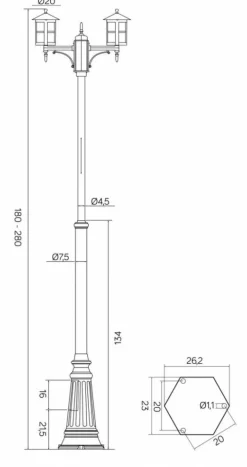 Sklep Kaja Wysoka latarnia, podwójna lampa ogrodowa OGMWN 2 TD z serii CORDOBA | Kaja Oświe