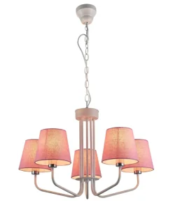 Store Żyrandol biały z różowymi abażurami LEDEA 50205094 YORK | Kaja Żyrandole Nowoczesne